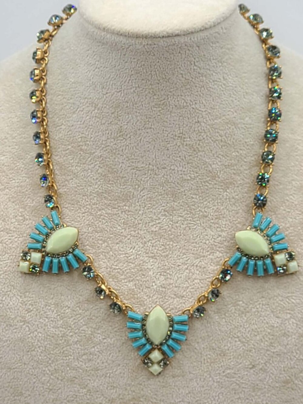 J Crew Gold Tone Blue Resin Necklace with blue Crystals